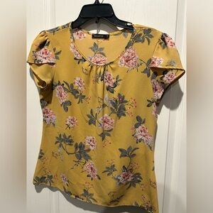 Mikarose Mustard Floral Short Sleeve Top
